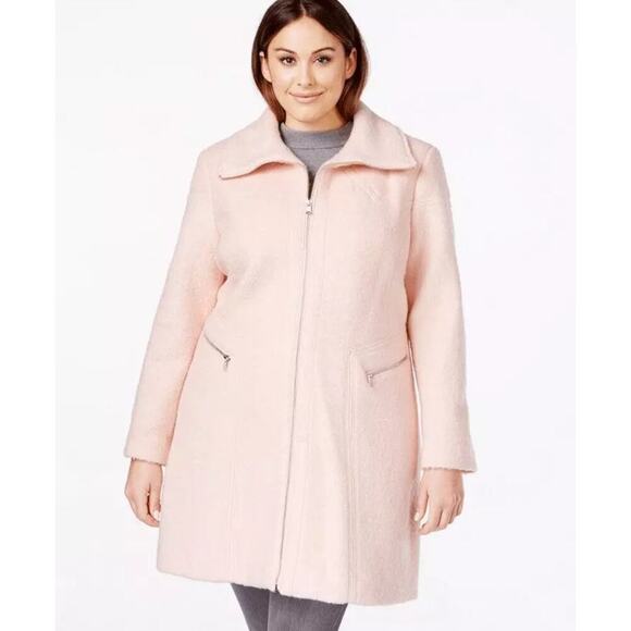 Jessica Simpson Zippered Boucle Wool Blend Blush Lined Flared Hem Coat Large - Picture 2 of 15